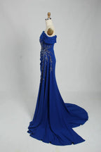 Off the Shoulder Beaded Satin Fit and Flare Mother of the Bride Dress KS032