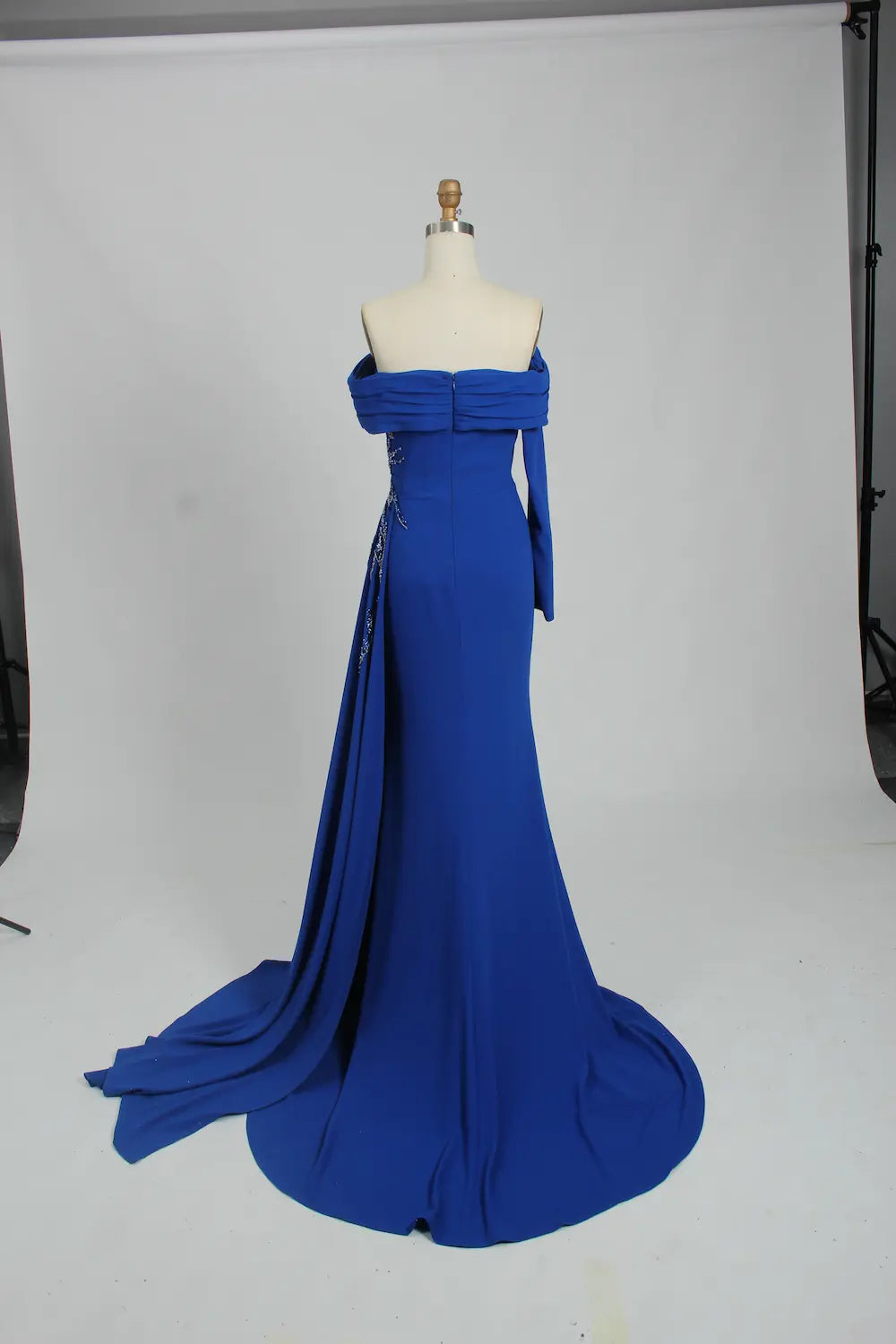 Off the Shoulder Beaded Satin Fit and Flare Mother of the Bride Dress KS032