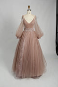 V-Neck Long Sleeve Tulle Mother of the Bride Dress KS033