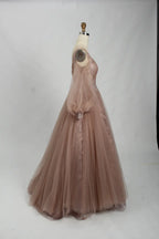 V-Neck Long Sleeve Tulle Mother of the Bride Dress KS033