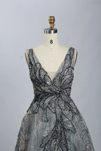 Luxury Beaded Deep V-Neck A-Line Evening Dress MK071