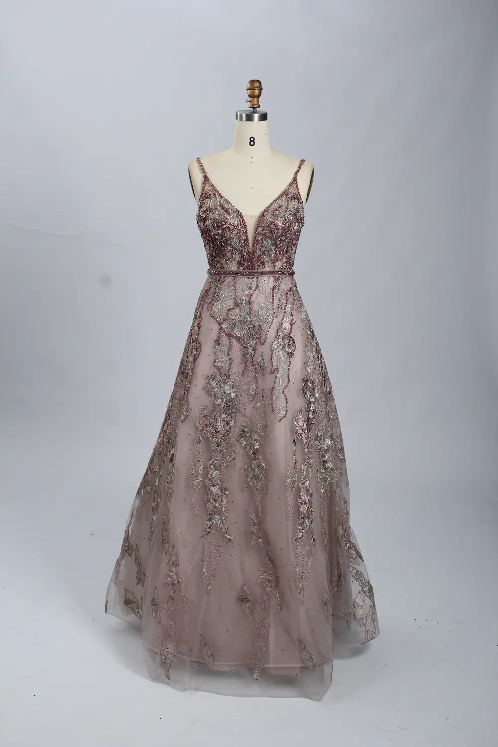 Dusty Rose Beaded A-Line Evening Dress MK069