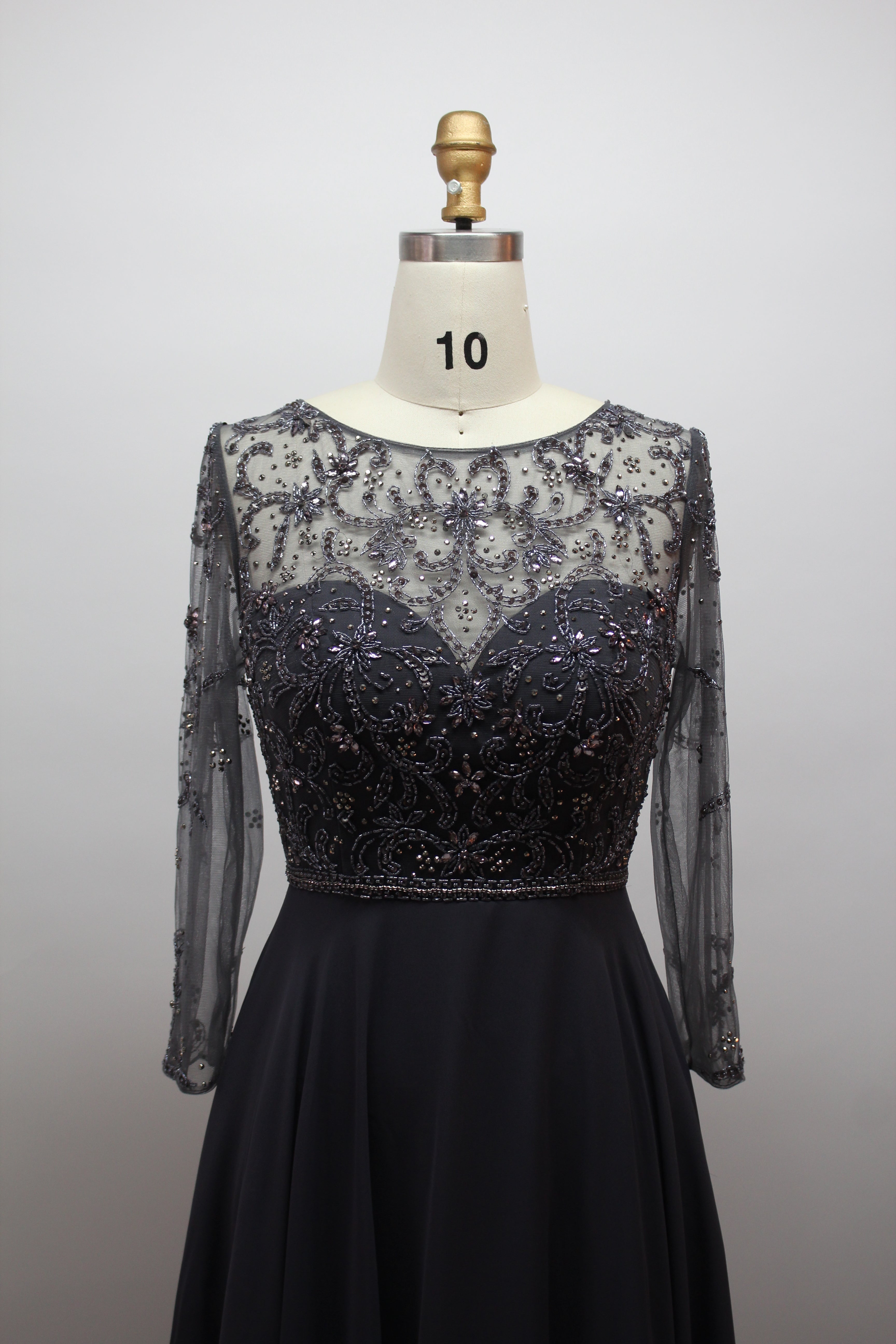 Elegant Long Sleeve Beaded Tulle Mother of the Bride Gown 32541