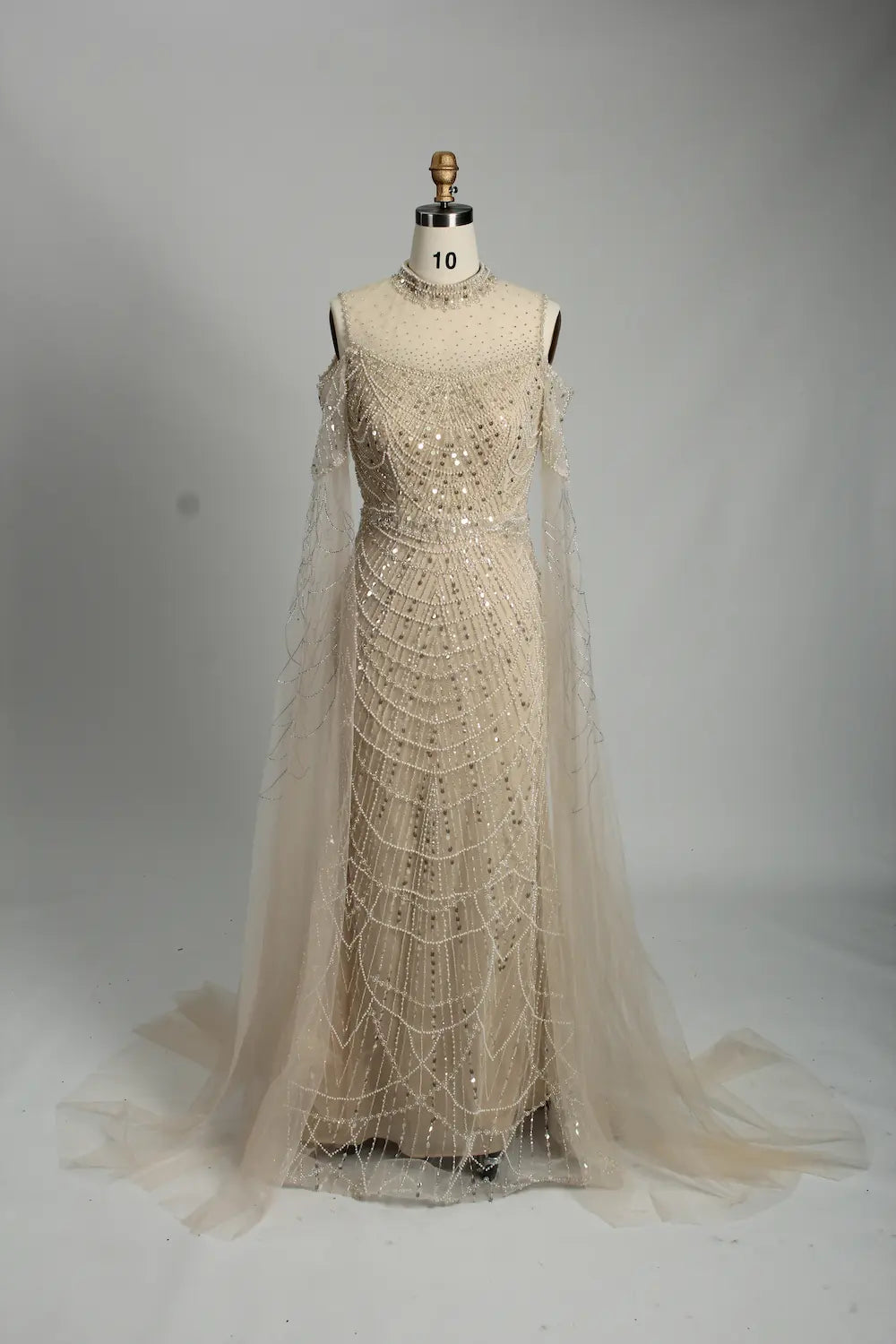 Light Blue Beaded Mother of the Bride Dress with Sheer Cape MC108