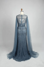 Dusty Blue Timeless A-Line Mother of the Bride Dress with Long Sleeves MC077