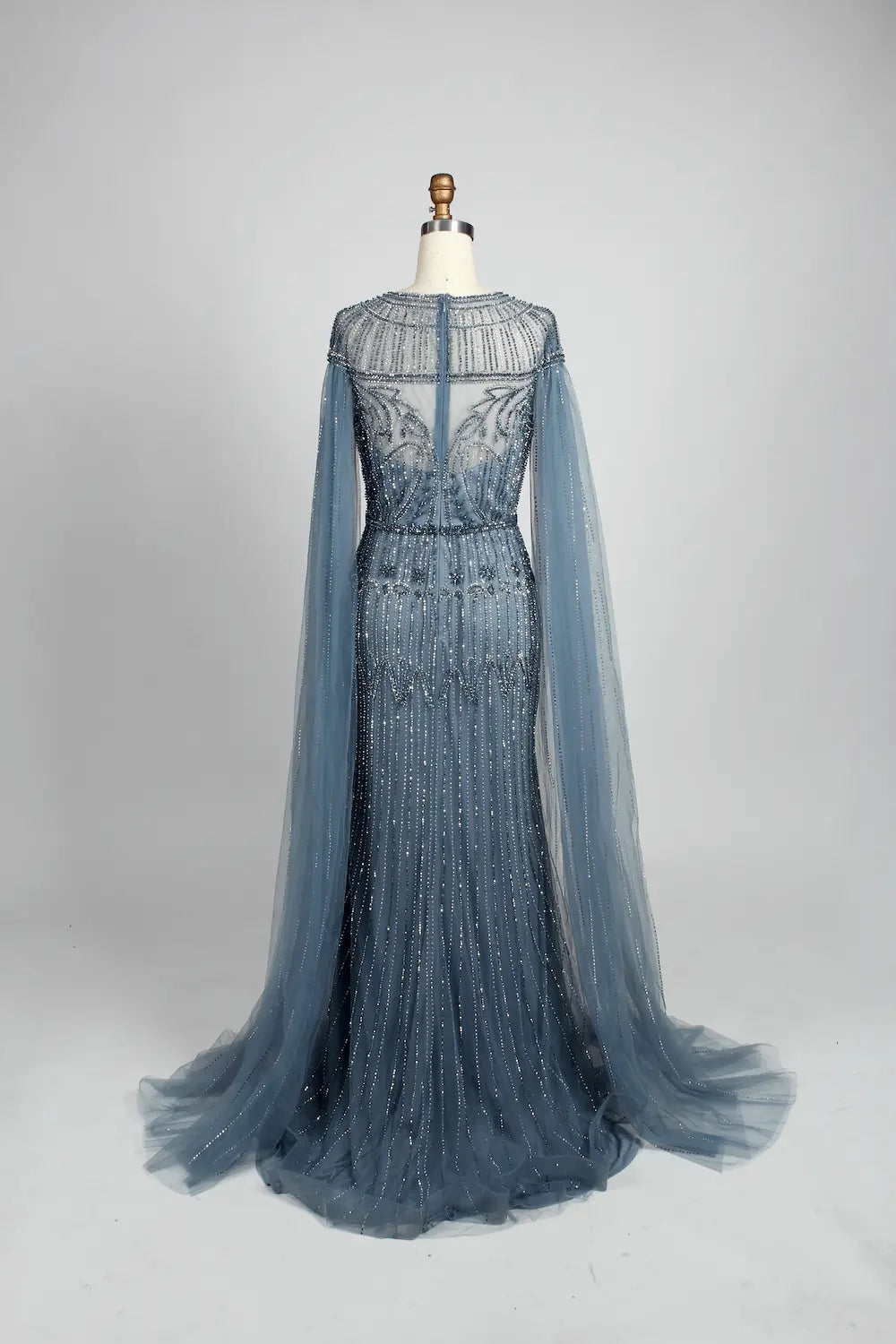 Dusty Blue Timeless A-Line Mother of the Bride Dress with Long Sleeves MC077