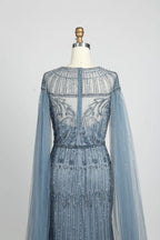 Dusty Blue Timeless A-Line Mother of the Bride Dress with Long Sleeves MC077
