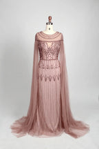 Dusty Blue Timeless A-Line Mother of the Bride Dress with Long Sleeves MC077