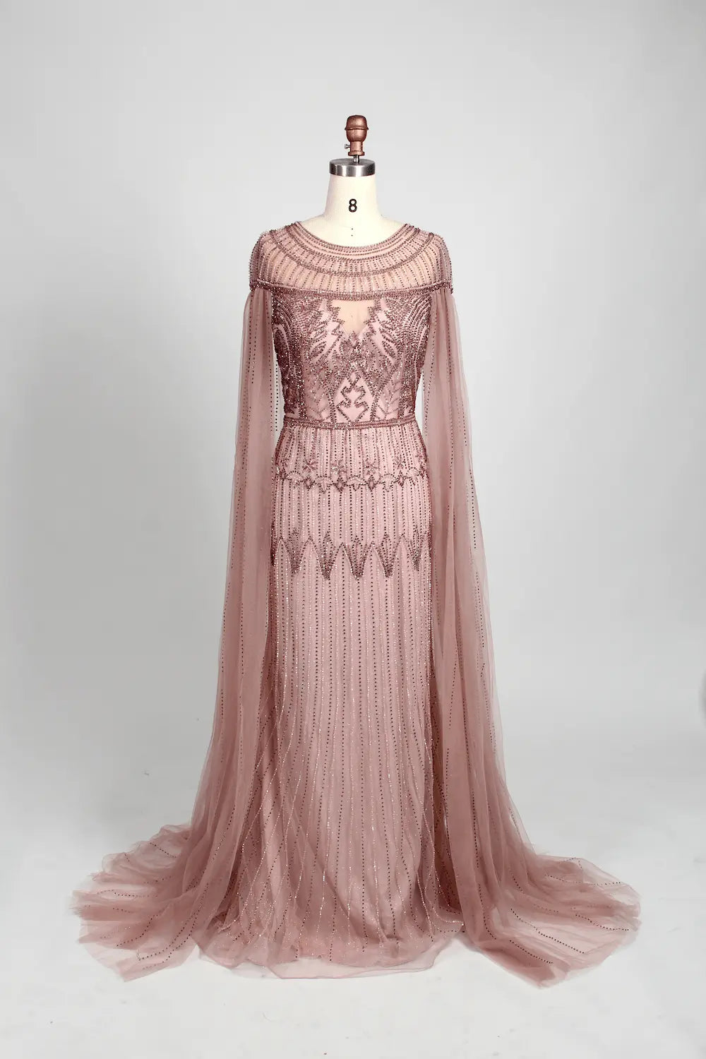 Dusty Blue Timeless A-Line Mother of the Bride Dress with Long Sleeves MC077
