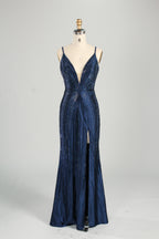 Wholesale Champagne Beaded Plunge Mermaid Prom Dress 33233