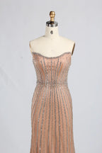 Strapless Beaded Evening Dress with Floral Tulle Sleeves KY063