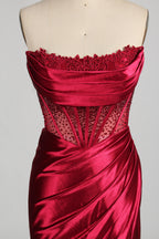 Wholesale Red Crystal - Embellished Strapless Evening Gown 33118