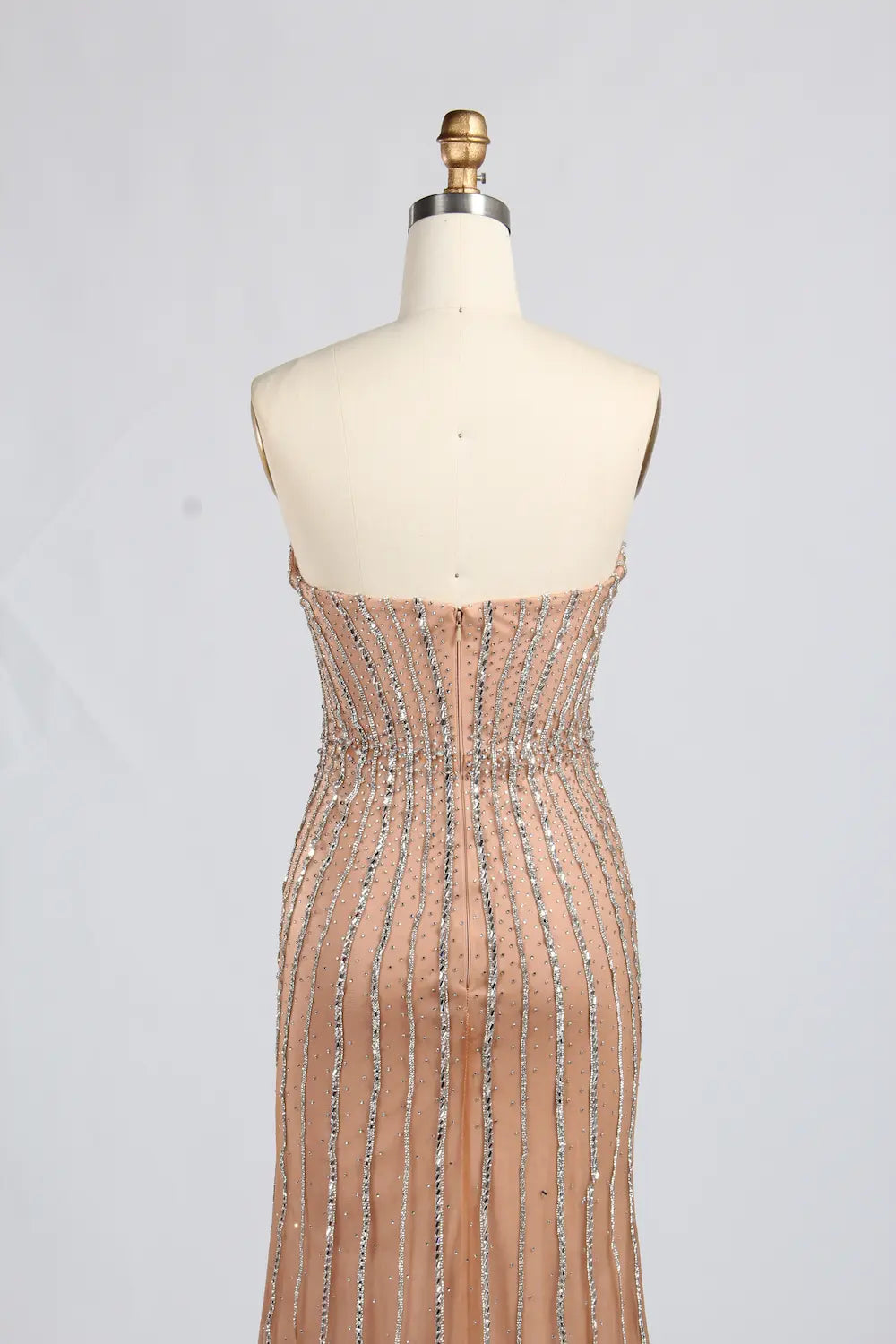 Strapless Beaded Evening Dress with Floral Tulle Sleeves KY063