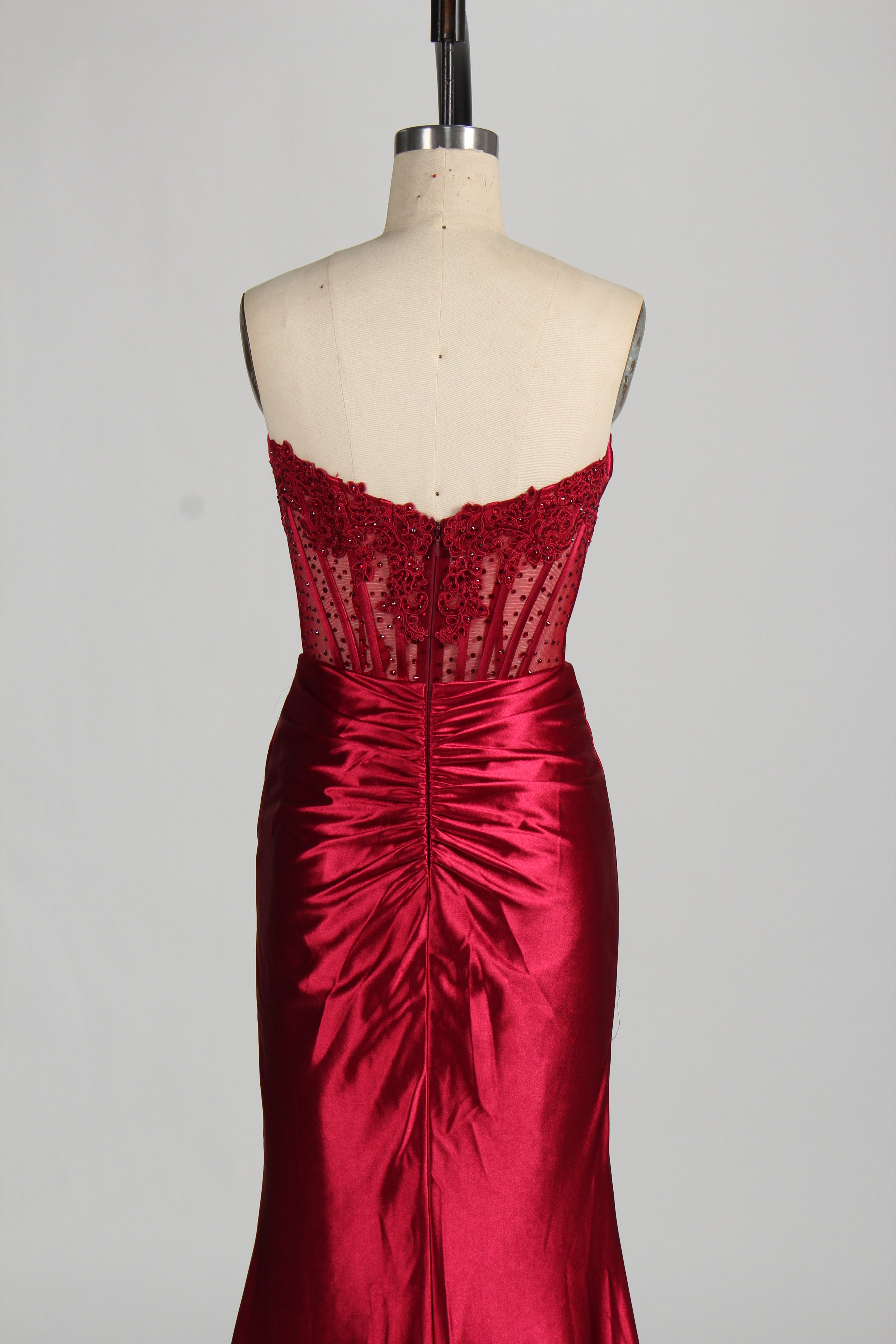 Wholesale Red Crystal - Embellished Strapless Evening Gown 33118
