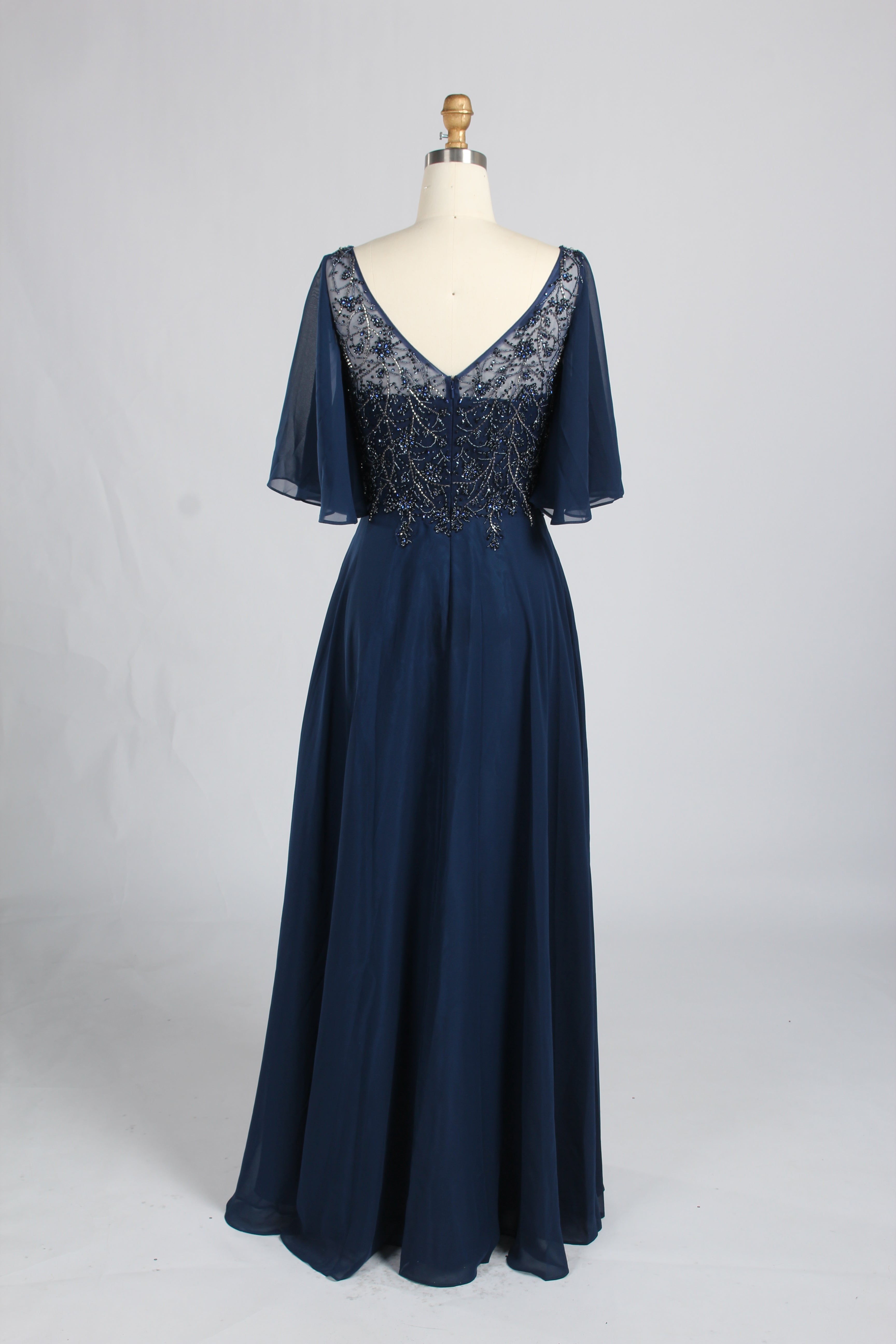 Wholesale Olive Green Lace - Embellished Flutter - Sleeve Prom Dress 32778