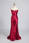 Wholesale Pink Satin Strapless Mermaid Evening Gown with Slit 33383