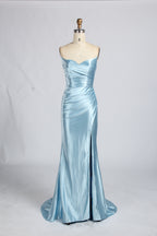 Wholesale Pink Satin Strapless Mermaid Evening Gown with Slit 33383