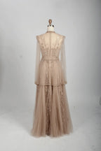 Embellished Boat Neck A-Line Mother of the Bride Dress with Long Sleeves MC071