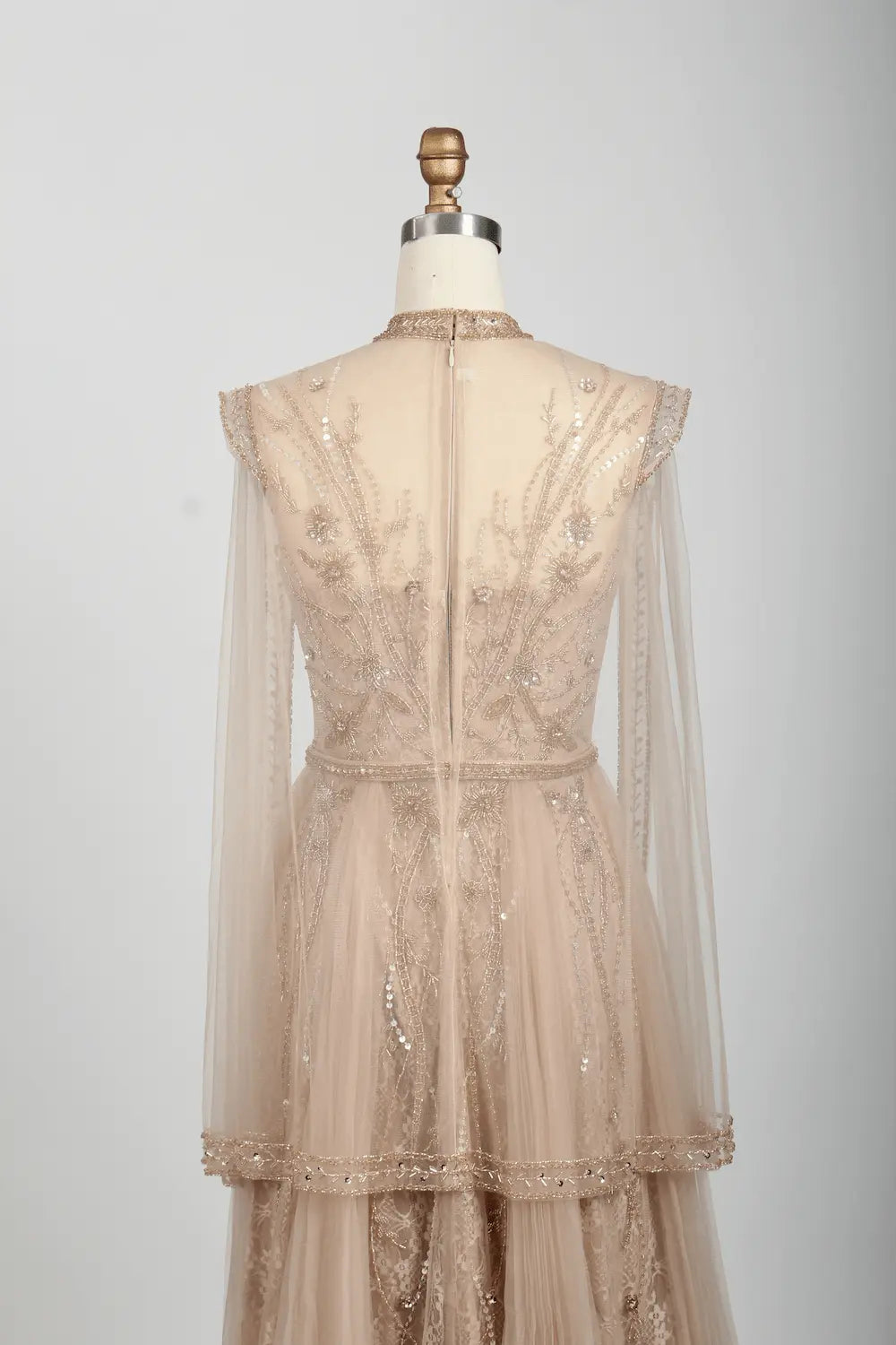 Embellished Boat Neck A-Line Mother of the Bride Dress with Long Sleeves MC071