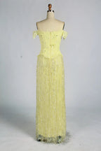 Yellow Off-the-Shoulder Floral Appliqu¨¦ Sequin Mother of the Bride Dress KY079