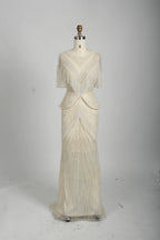 V-Neck Sparkling Mermaid Mother of the Bride Dress with Short Sleeves MC078
