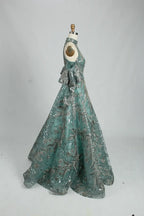 Sage Green Beaded Off the Shoulder A-Line Mother of the Bride Dress MK109