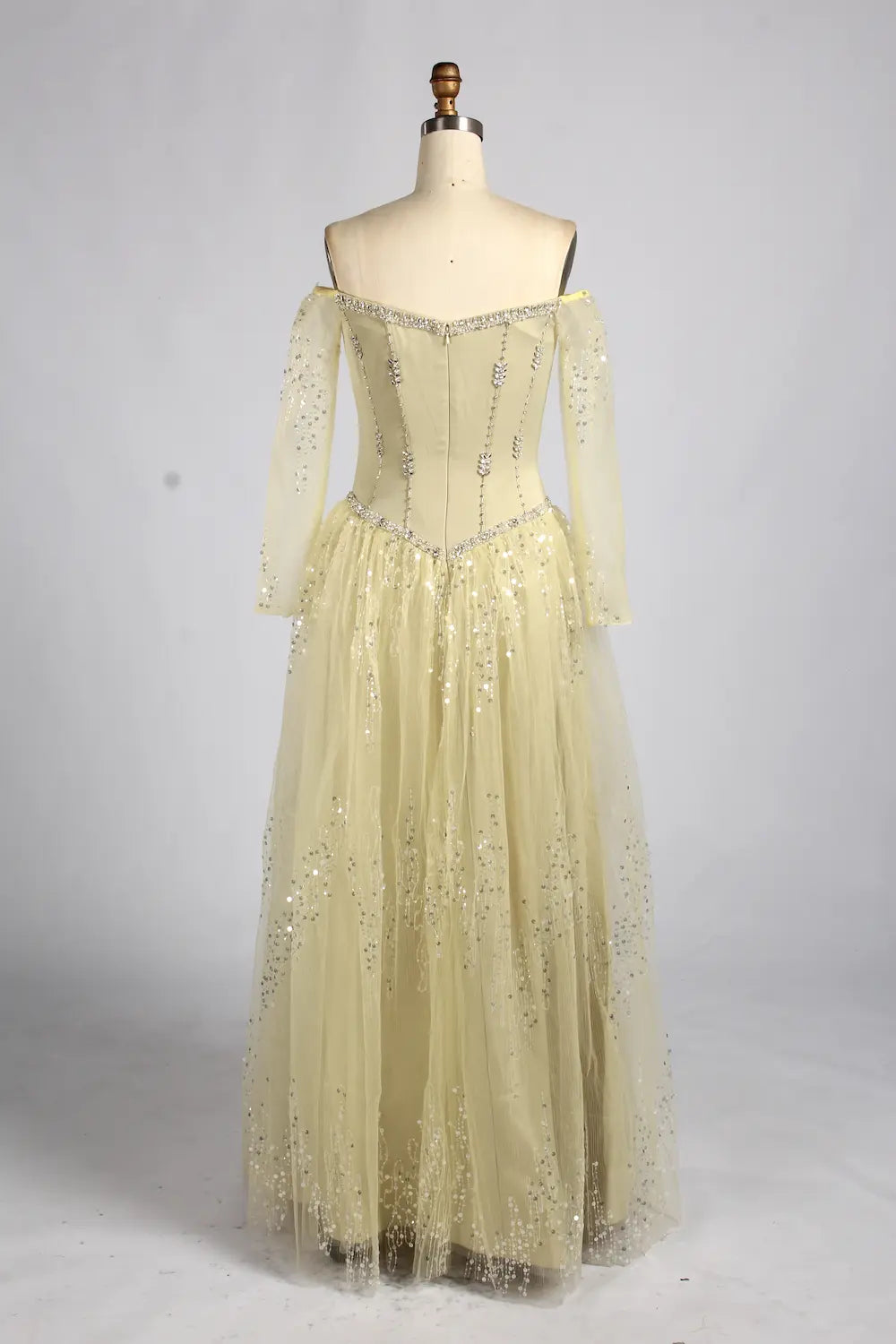 Yellow Off-the-Shoulder Long Sleeve Beaded A-Line Mother of the Bride Dress KY080