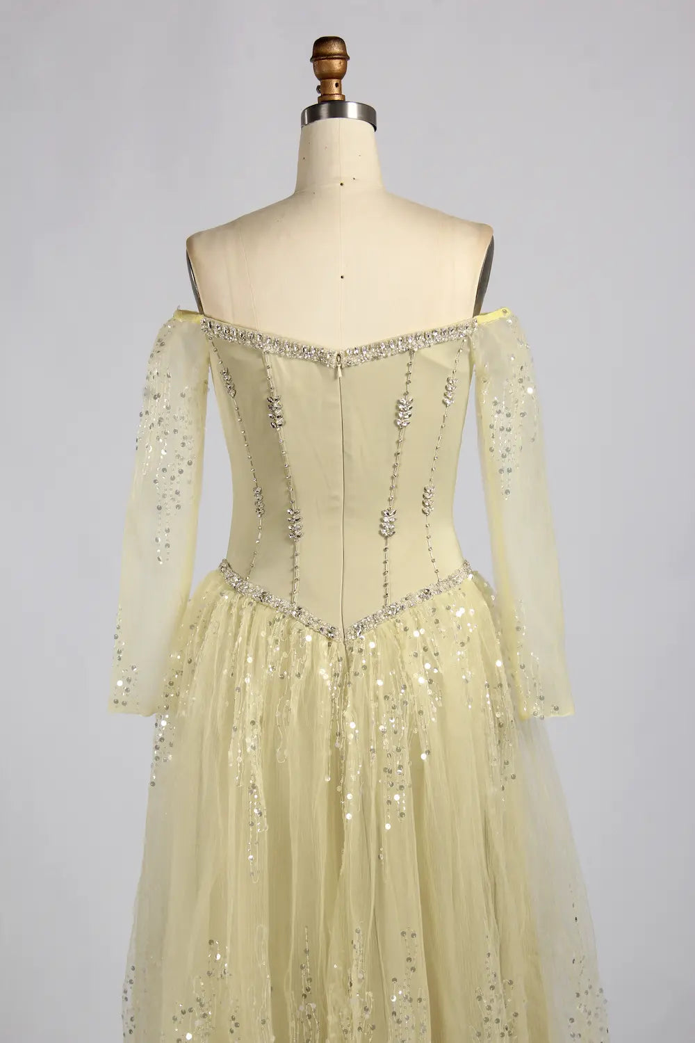 Yellow Off-the-Shoulder Long Sleeve Beaded A-Line Mother of the Bride Dress KY080