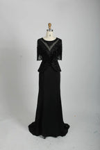 Ivory Embellished A-Line Mother of the Bride Dress with Short Sleeves MC079