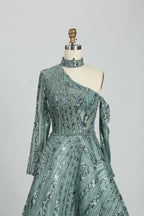 Sage Green One Shoulder Beaded A-Line Mother of the Bride Dress MK110