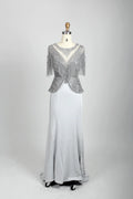 Ivory Embellished A-Line Mother of the Bride Dress with Short Sleeves MC079
