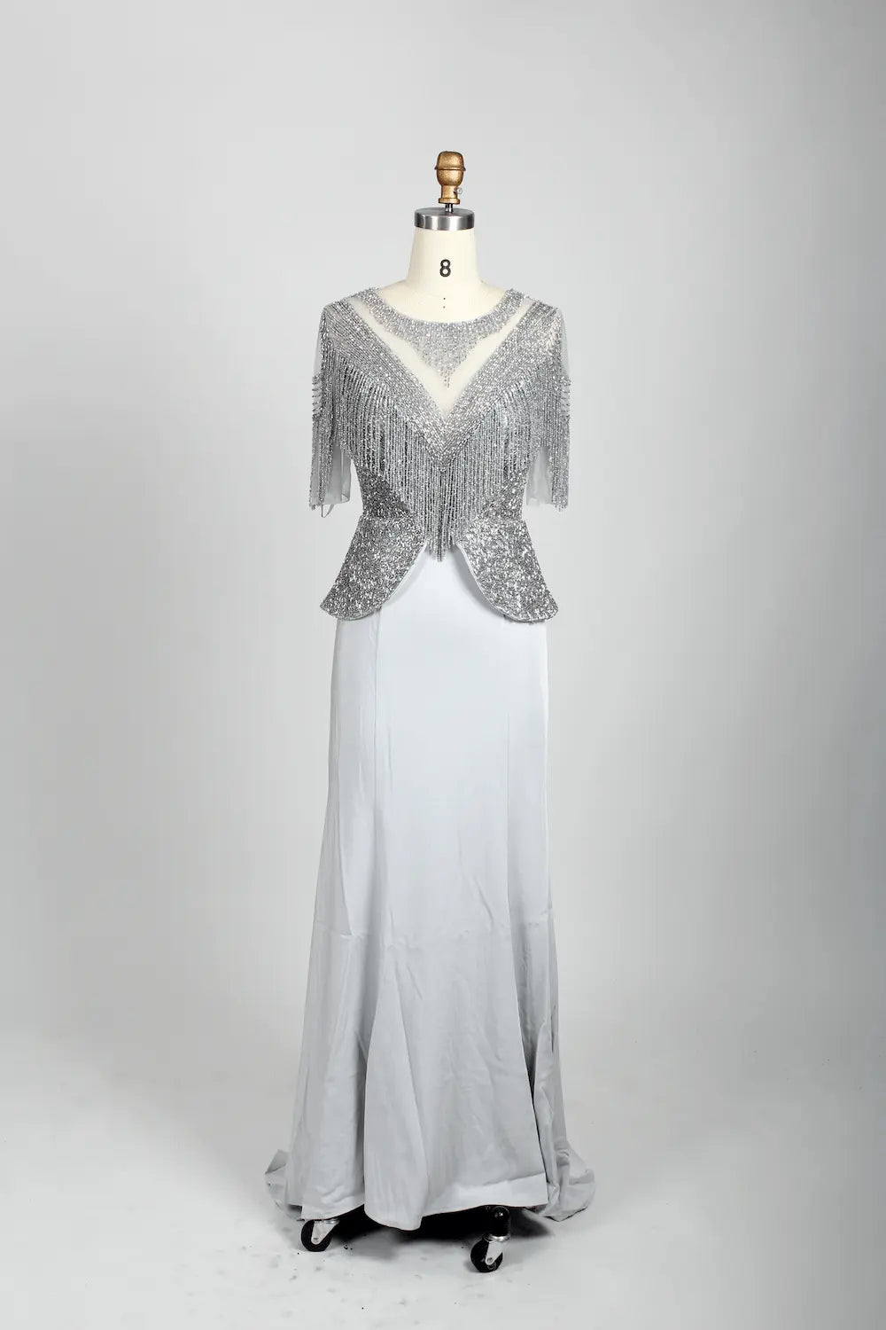 Ivory Embellished A-Line Mother of the Bride Dress with Short Sleeves MC079
