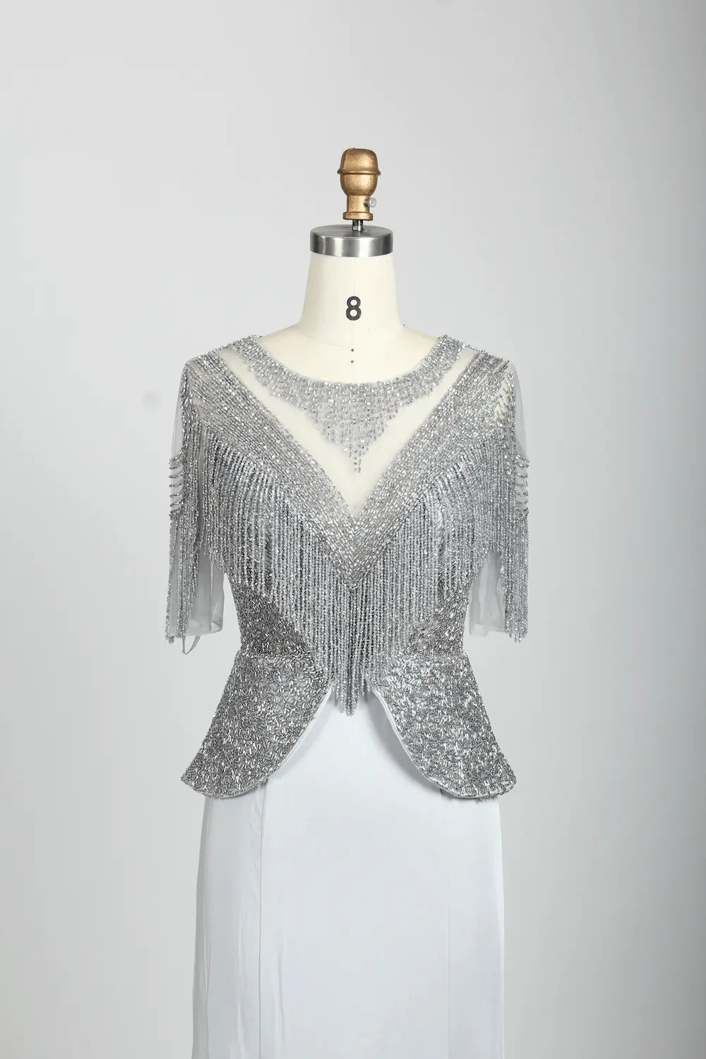 Ivory Embellished A-Line Mother of the Bride Dress with Short Sleeves MC079
