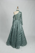 Sage Green One Shoulder Beaded A-Line Mother of the Bride Dress MK110
