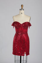 Wholesale Red Off-Shoulder Sequin Short Homecoming Dress 33330S