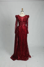 Burgundy Long Sleeve Sequin Mermaid Mother of the Bride Dress MK113