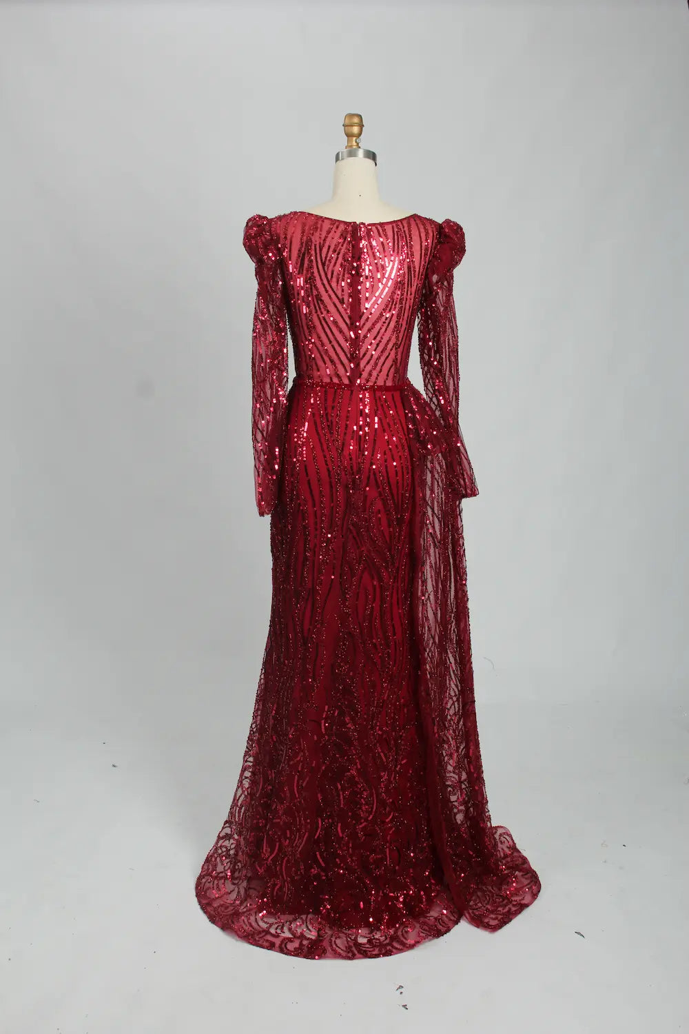 Burgundy Long Sleeve Sequin Mermaid Mother of the Bride Dress MK113