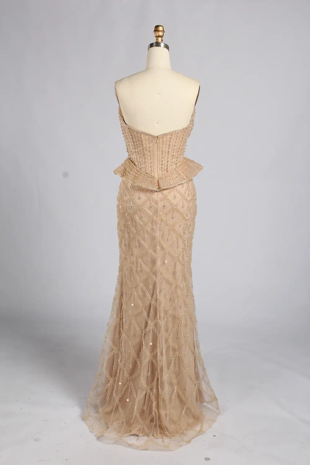 Olive Green Spaghetti Strap Crystal Corset Peplum Mermaid Evening Dress KY082