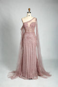 Blush Pink One Shoulder Sequin Mother of the Bride Dress MK108