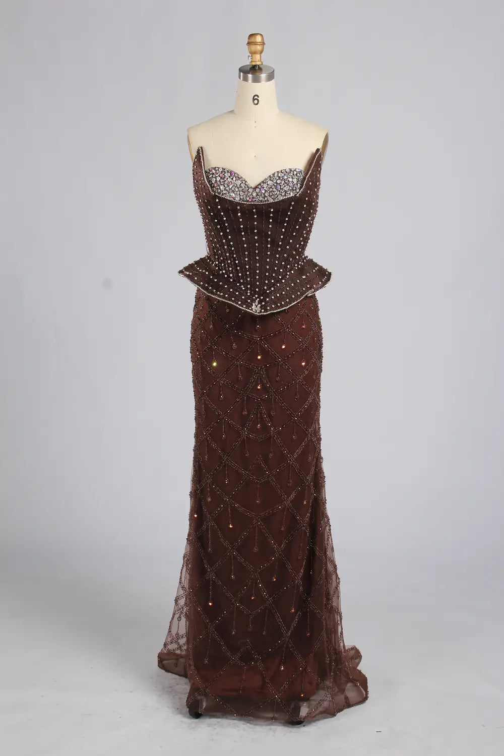Olive Green Spaghetti Strap Crystal Corset Peplum Mermaid Evening Dress KY082