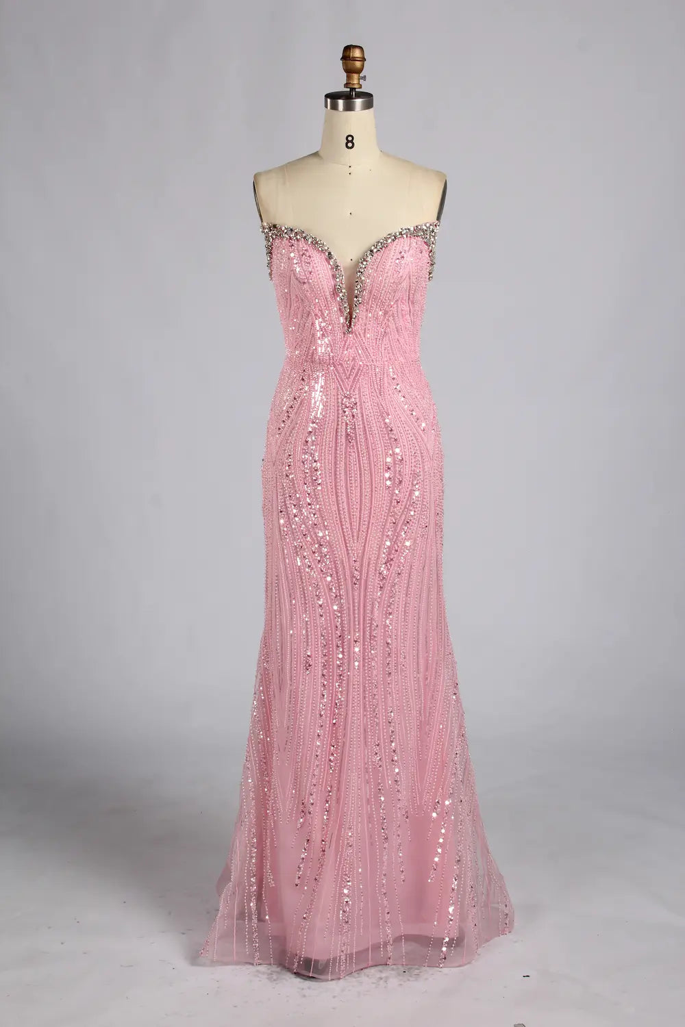 Blush Pink Strapless Crystal Beaded Back Bow Mermaid Mother of the Bride Dress KY081