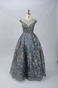 Dusty Blue Timeless A-Line Mother of the Bride Dress with Cap Sleeves MK065