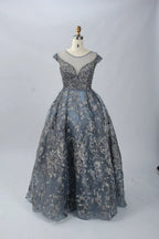 Dusty Blue Timeless A-Line Mother of the Bride Dress with Cap Sleeves MK065