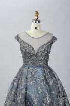 Dusty Blue Timeless A-Line Mother of the Bride Dress with Cap Sleeves MK065