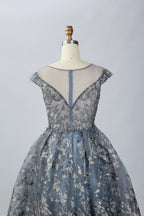Dusty Blue Timeless A-Line Mother of the Bride Dress with Cap Sleeves MK065