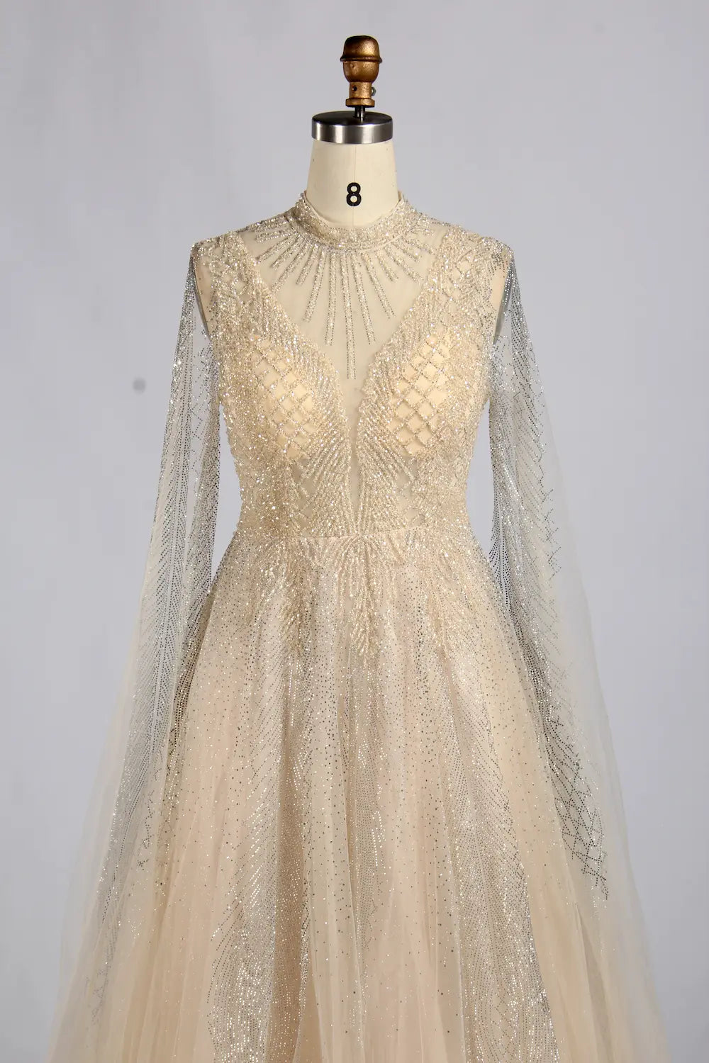 Elegant Champagne Beaded Long Sleeve A-Line Mother of the Bride Dress MK173