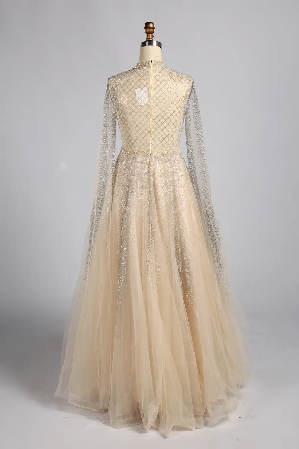 Elegant Champagne Beaded Long Sleeve A-Line Mother of the Bride Dress MK173