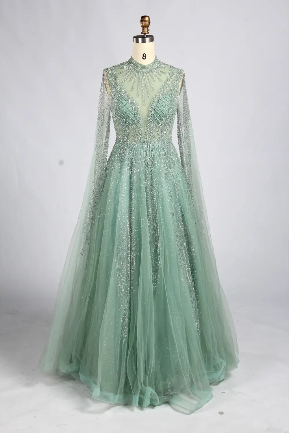 Elegant Champagne Beaded Long Sleeve A-Line Mother of the Bride Dress MK173