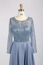 Wholesale Dusty Blue Beaded Mother - of - the - Bride Gown 32923B