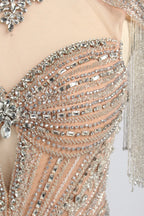 Champagne High-Neck Crystal Beaded Mermaid Mother of the Bride Gown MC162